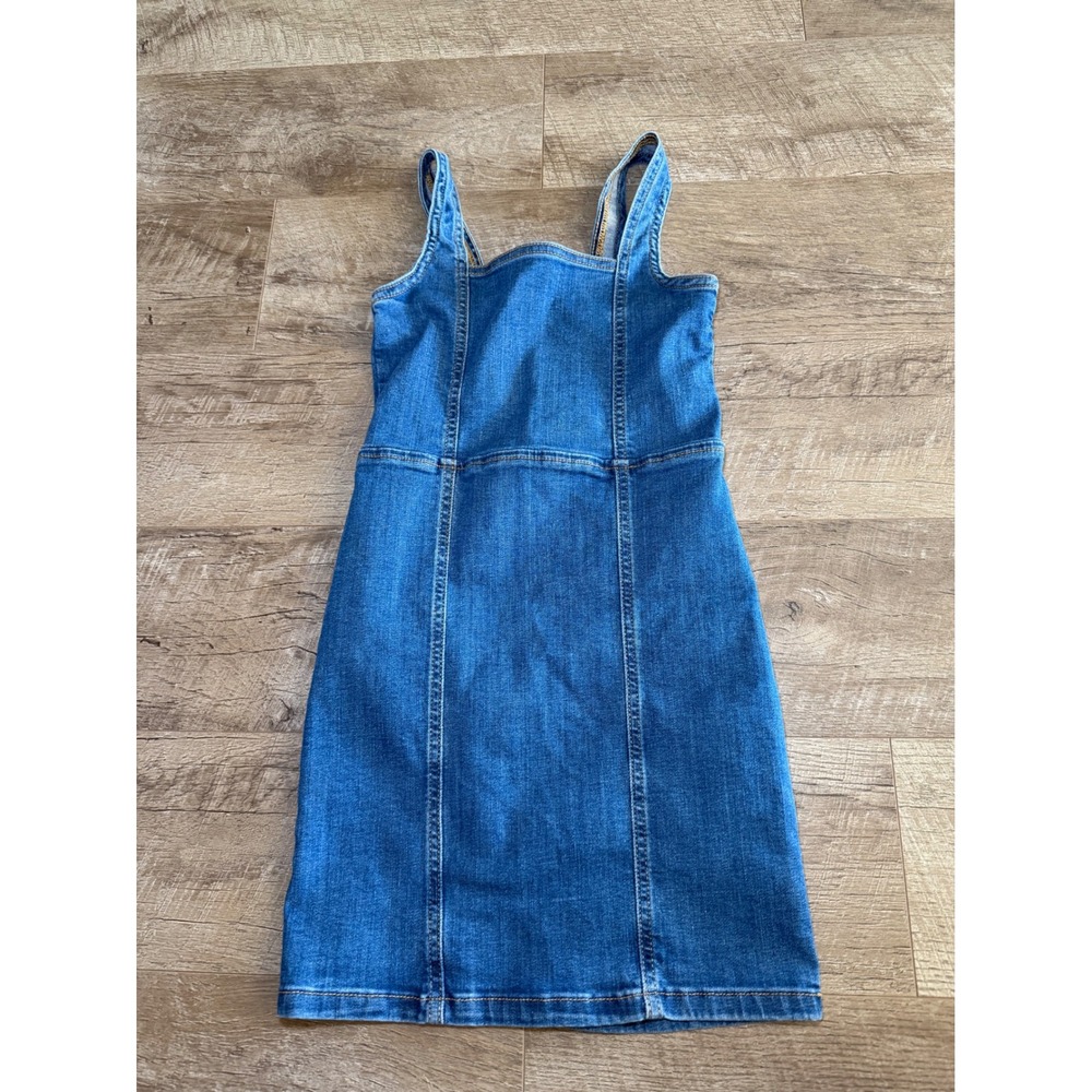 Art Class Girls Medium Wash Denim Pinafore Dress Size M 8 Zipper Back Sleeveless